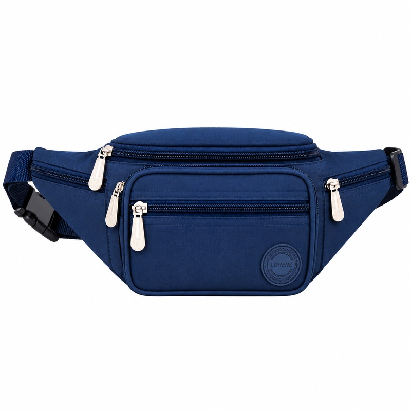 (image for) 2522 Navy Crinckled Nylon Bumbag W/6 Pockets (New)